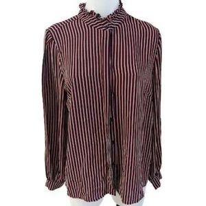 JUST Striped Ruffled Collar Button Down Blouse N139-22